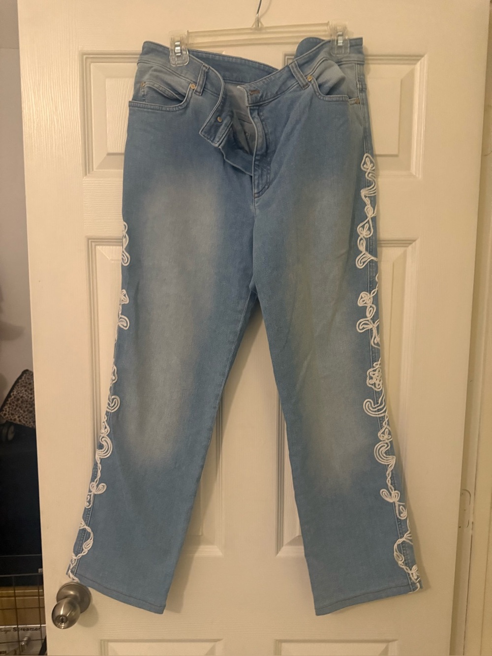 Escada Light Blue Flared Jeans with White Side Trim